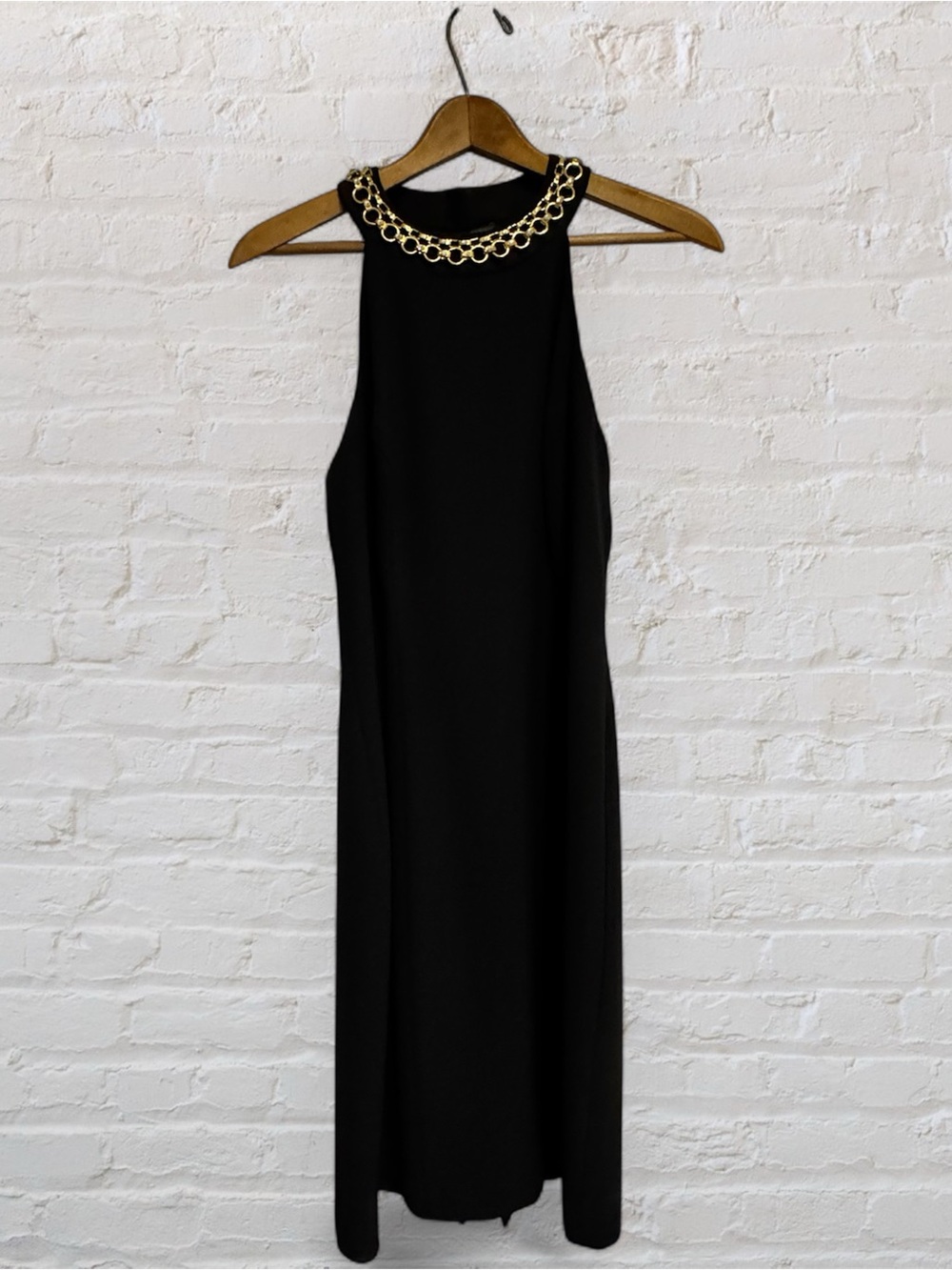 Vintage CDC 80s/90s Black Halter Mini Dress w/ Gold Chain Halter Neckline LBD